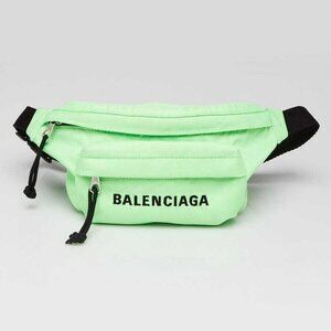 Balenciaga Verde Fluo Recycled Nylon Logo Embroidered Wheel Belt Bag